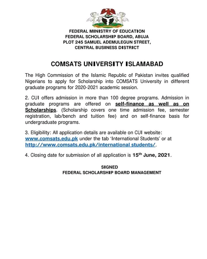 COMSATS University Scholarship Islamabad