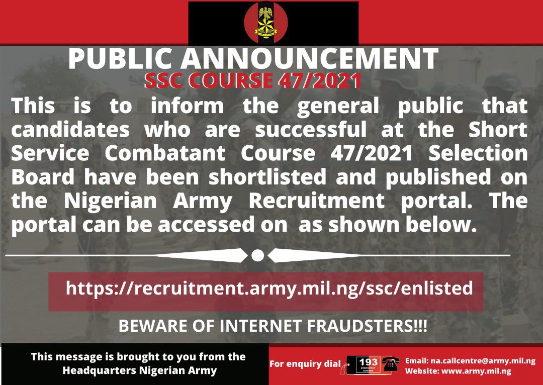 Nigerian Army SSC Shortlist 2021