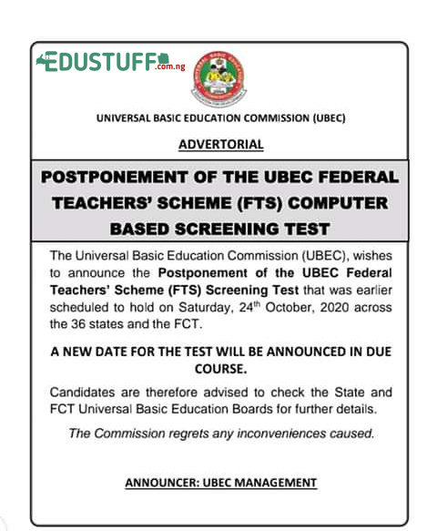 UBEC Postponed Exam Till Further Notice