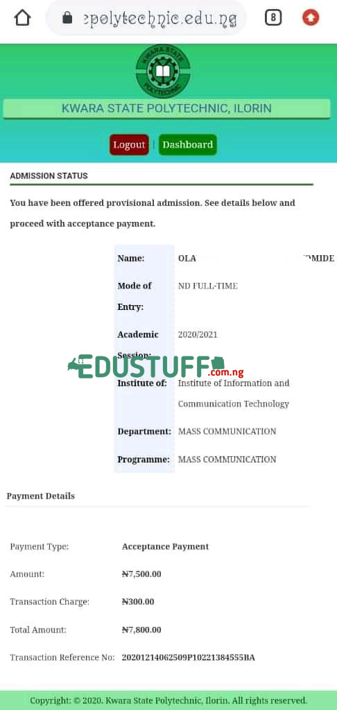KWARAPOLY admission list 2020 is out