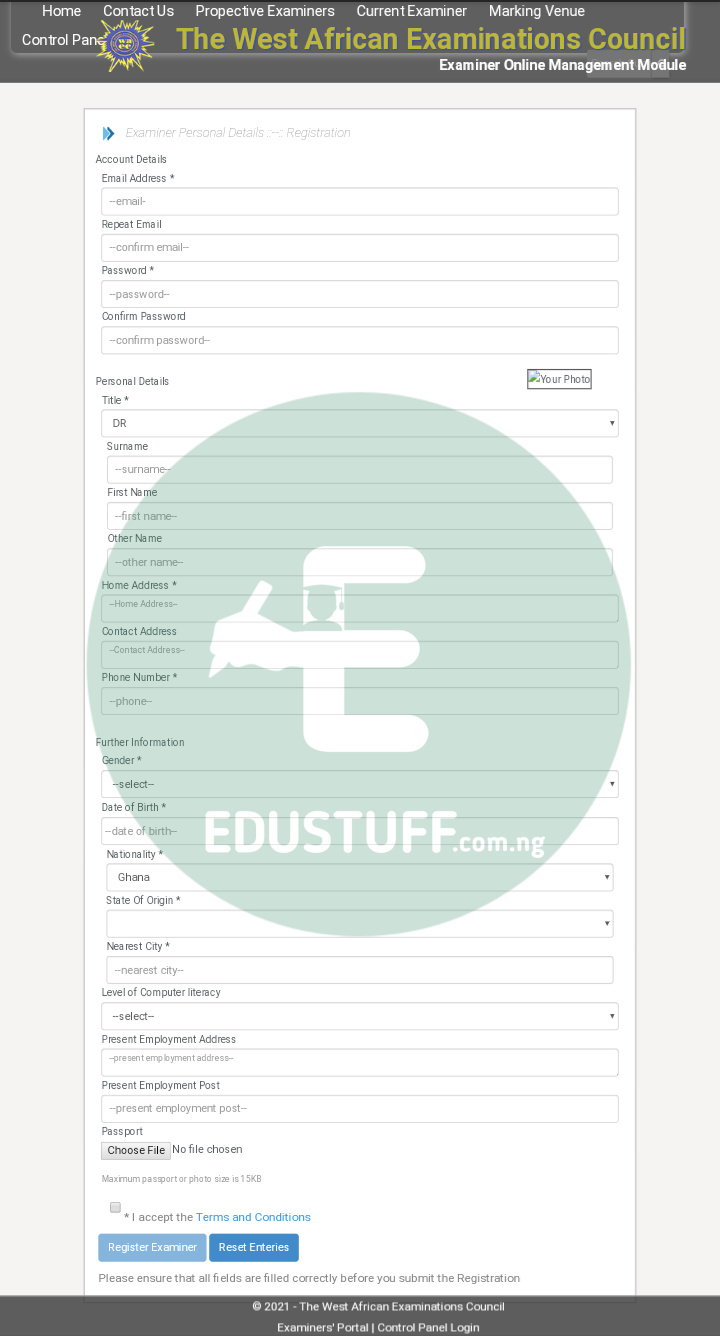 Waec Examiners Application form