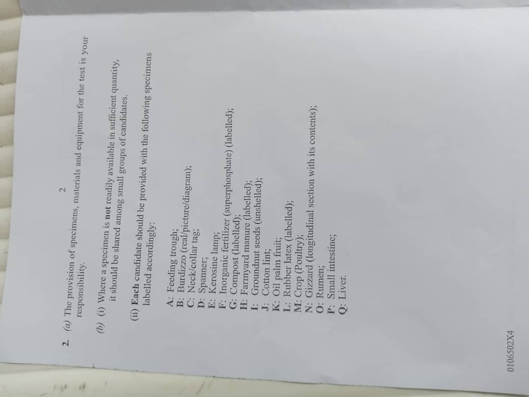 WAEC Agric Practical Specimen 2022 