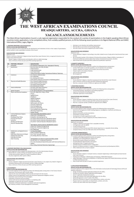 WAEC Recruitment