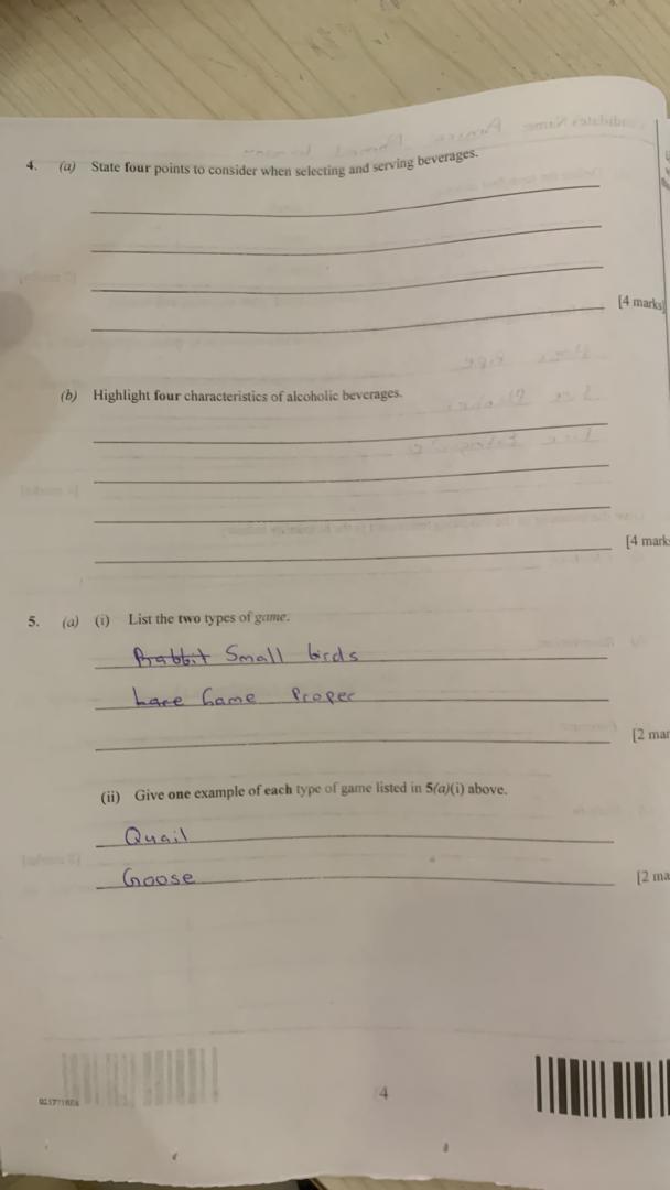 waec catering craft 2022 questions and answers