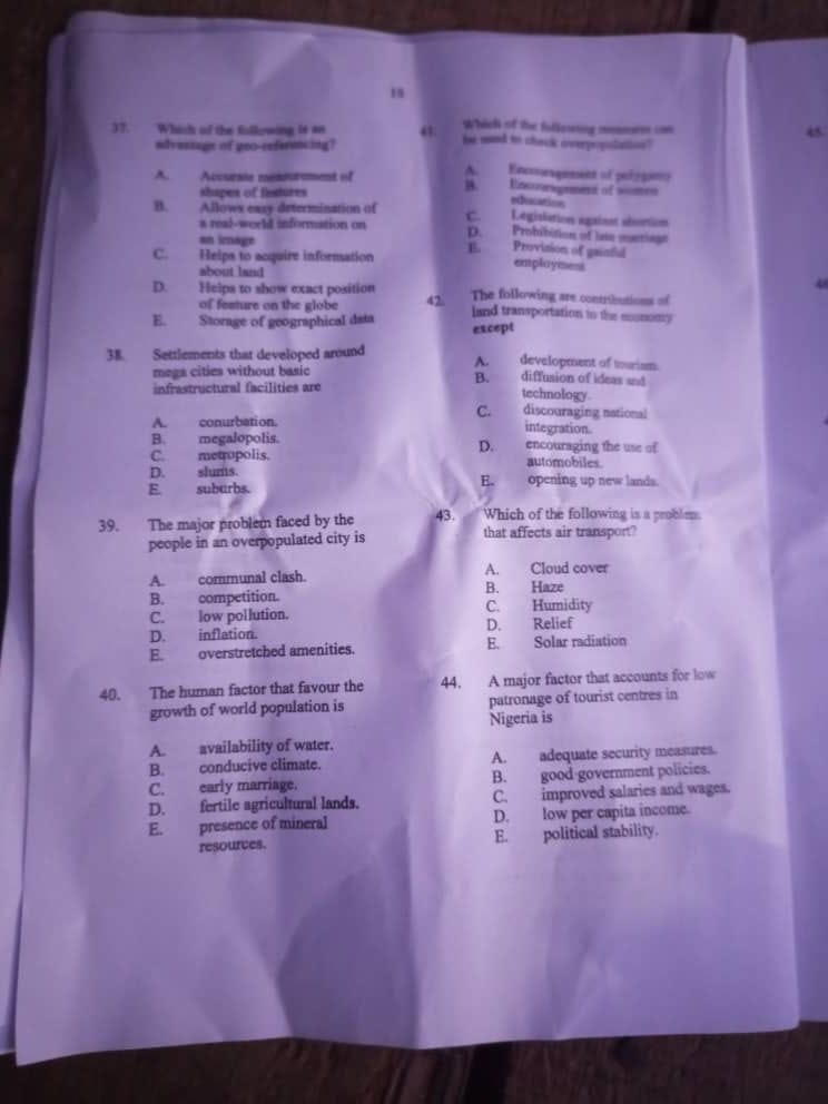 NECO Geography 2023 Questions and Answers Obj & Essay Expo