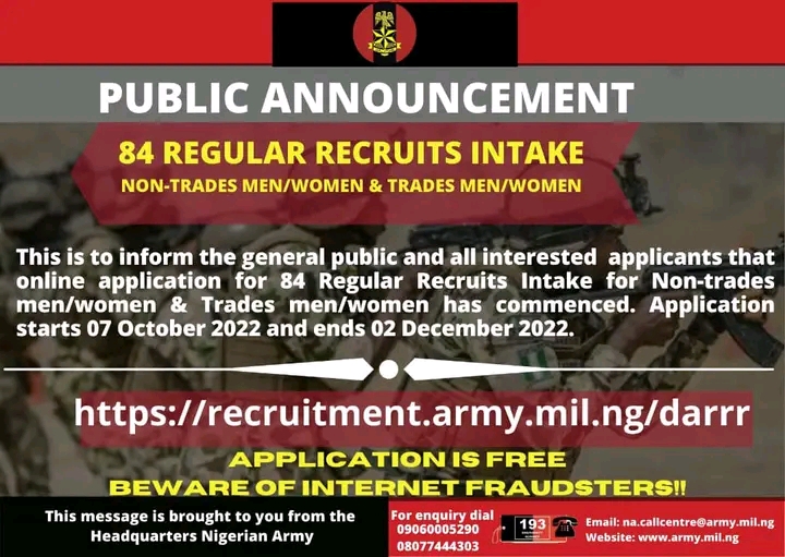 Nigerian Army recruitment 2022