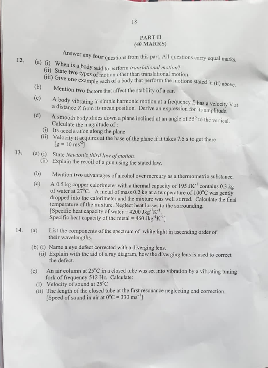 NECO Physics Questions 2023 Obj and Essay Answers