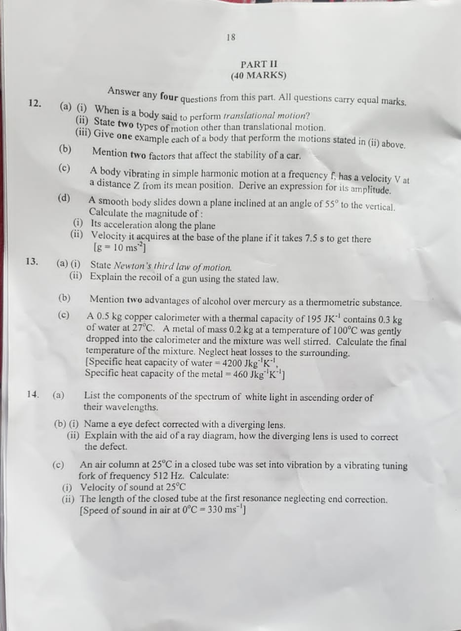 neco physics objective and essay 2023