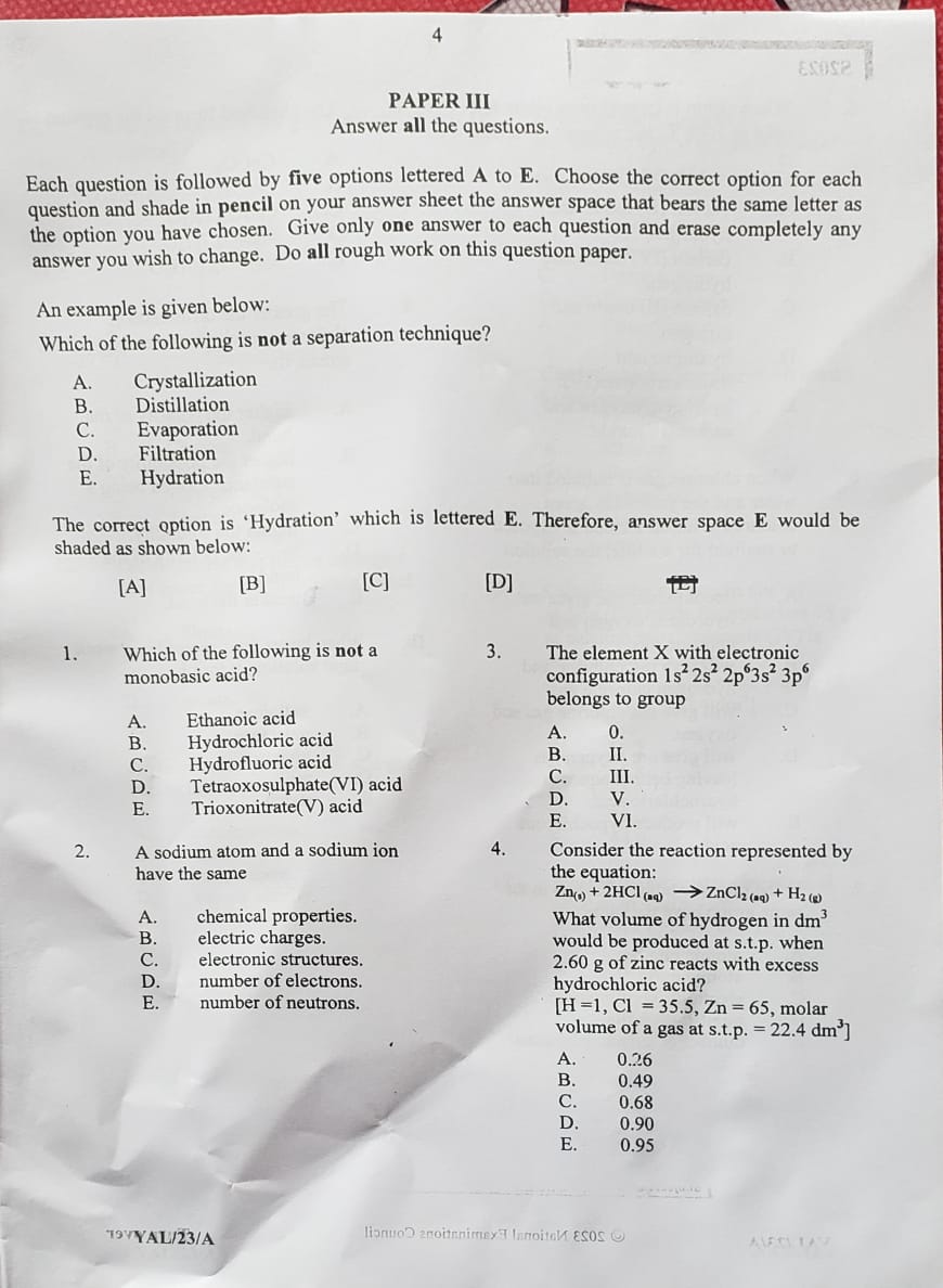 chemistry essay neco 2023