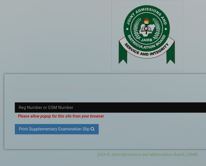 JAMB Supplementary Reprint Portal 2024 Exam Slip